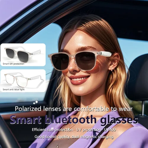 Vista 6 de Lentes inteligentes Bluetooth para hombres y mujeres, con protección UV, micrófono integrado y altavoces de oído abierto, lentes de sol de audio