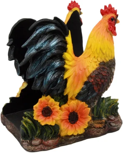 Vista 4 de Ebros Gift Farm Morning Crow Rooster - Servilletero para cena, 6 pulgadas de alto, mesa occidental rústica, centro de mesa decorativa de pollos