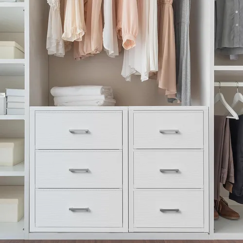Vista 8 de BOLUO Cajones de armario blancos de tela con 3 cajones, cómoda pequeña para organizadores de armario y almacenamiento de dormitorio, estilo moderno