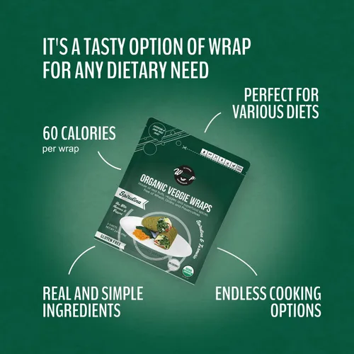 Vista 4 de WrawP Mini envolturas vegetales orgánicas – SPIRULINA (paquete de 4) ESTABLES EN ESTANTE, todo natural, sin gluten, paleo, vegano crudo. Perfecto