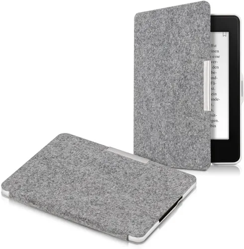 Vista 5 de kwmobile Funda compatible con Amazon Kindle Paperwhite - Funda protectora de tela de fieltro estilo libro para lector electrónico
