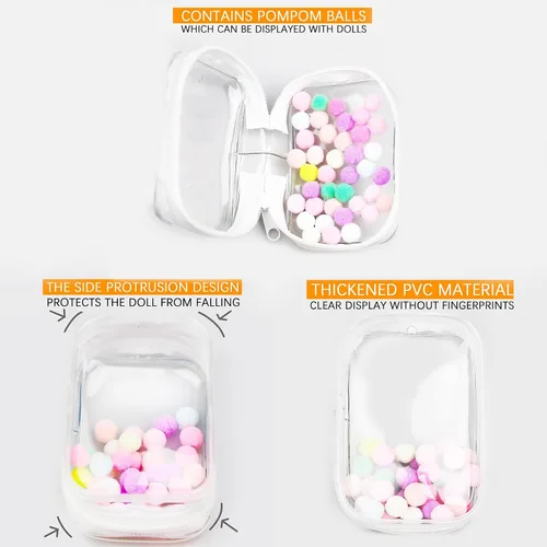 Vista 4 de Bolsa de Exhibición de Figuras Transparente con Llavero, Bolsa de Almacenamiento Portátil para Muñecas Pequeñas Colgante Organizador de Cajas Ciegas