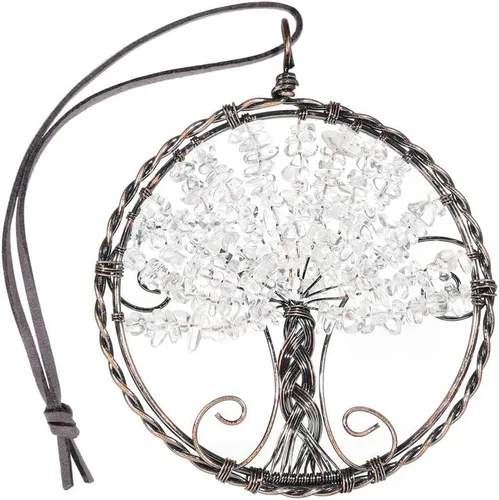 Vista 9 de Árbol de la vida con piedra de cristal curativo, adorno colgante para el hogar, oficina, automóvil, decoración colgante para Feng Shui, decoración