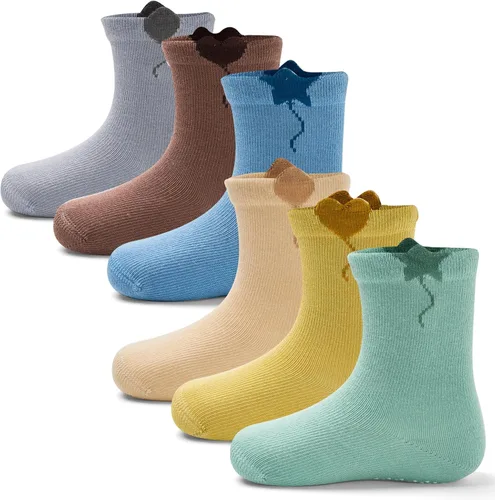 Vista 11 de Calcetines de algodón para bebés y niños pequeños con empuñaduras, antideslizantes, 6