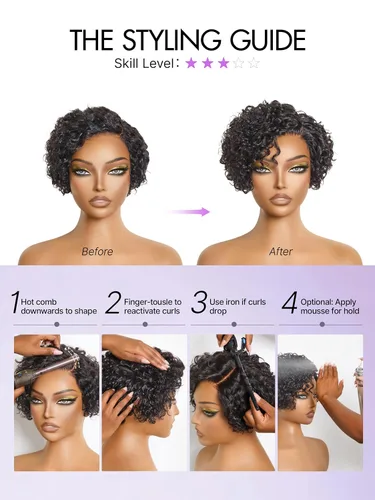 Vista 5 de LUVME HAIR Pelucas de cabello humano rizado sin pegamento de 6 pulgadas, precortadas, indetectable, HD, encaje Bob, peluca corta y rizada con ondas