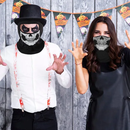 Vista 7 de 2Pcs Skull Balaclava Ghost Mask, Motorcycle Balaclavas for Men, Neck Gaiter for Men Breathable Full Face Ghosts Masks Estándar