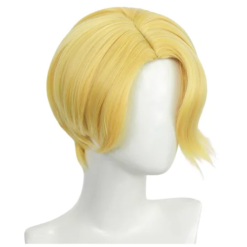 Vista 5 de Peluca rubia para hombre, peluca corta en capas de anime rubia con Nuevo Rubia