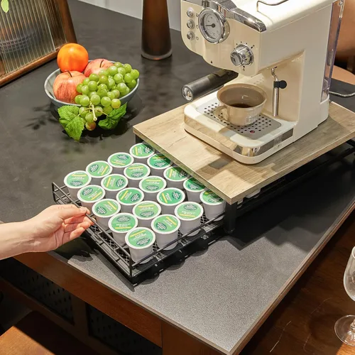 Vista 4 de IBUYKE Soporte de madera para cápsulas de café para K-Cup, capacidad de 35 Greige