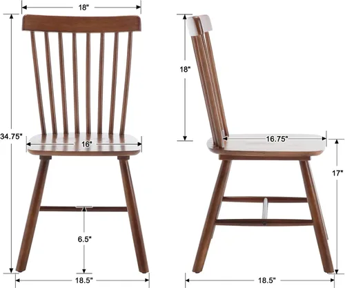 Vista 6 de Kmax Juego de 4 sillas de comedor vintage, sillas Windsor con patas de madera maciza, estilo campestre, nogal Nuez