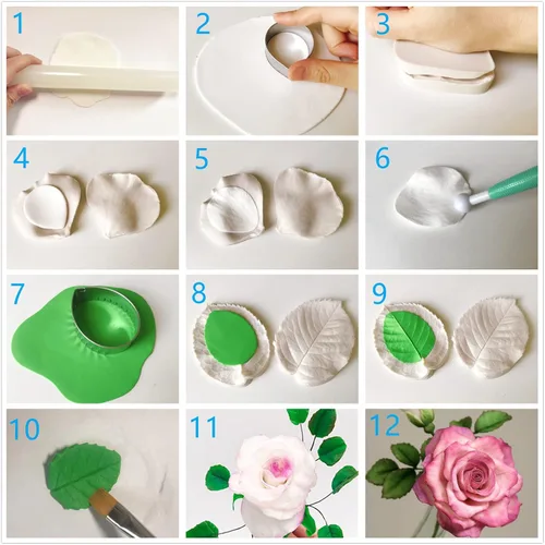 Vista 8 de 60 piezas de goma de pasta de flores y hojas, 6 juegos de moldes de silicona de flores de fondant, 6 unidades, cortador de pasta de goma, 20 piezas