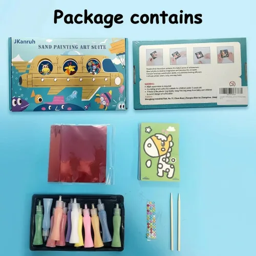 Vista 6 de JKanruh 48 kits de arte, kits de arte de arena de 12 colores con 24 hojas de cartas de pintura de arena, 12 hojas de pintura mágica para artes