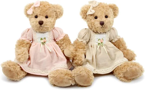 Vista 8 de oits cute Paquete de 2 osos de peluche, lindo animal de peluche, regalo para parejas, juguete de peluche suave de 11 pulgadas (ropa a cuadros azules)