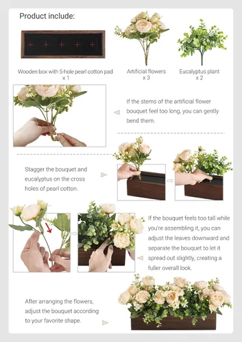 Vista 7 de Dahey Decoración de mesa de centro de mesa para comedor, mesa de granja, bandeja de madera con 3 flores artificiales y 2 eucaliptos para sala
