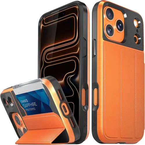 Vista 19 de VENA vCommute - Funda tipo cartera para iPhone 15, [protección contra caídas de grado militar] Funda de cuero con ranura para tarjetas con soporte