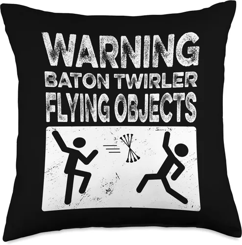 Vista 4 de Warning baton twirler flying objects majorette practise Throw Pillow