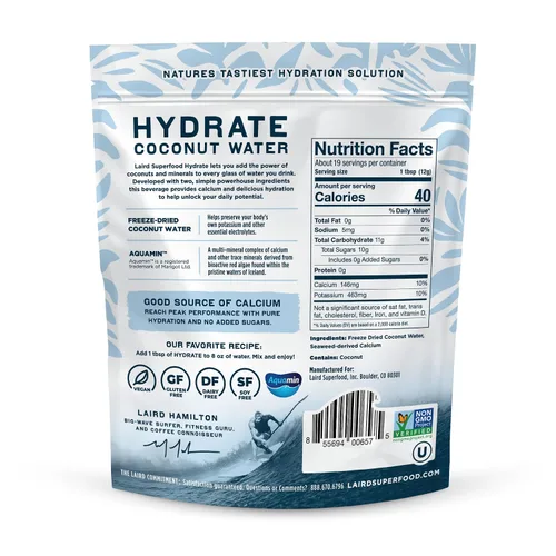 Vista 2 de Laird Superfood Hydrate - Agua de Coco Orgánica