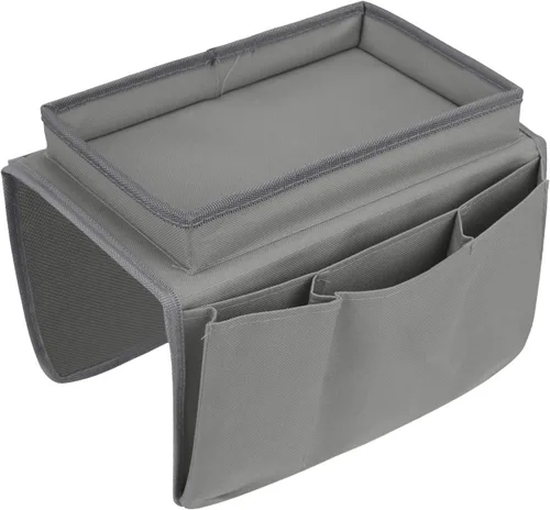 Vista 4 de Durable Oxford - Organizador de reposabrazos de tela antideslizante, bolsillo de almacenamiento con 3 bolsillos, soporte para control remoto de TV