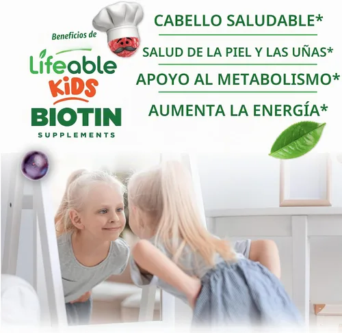 Vista 3 de Lifeable Gomitas de biotina sin azúcar para niños, 5000 mcg, suplemento de biotina de gran sabor, gomitas de biotina para el crecimiento