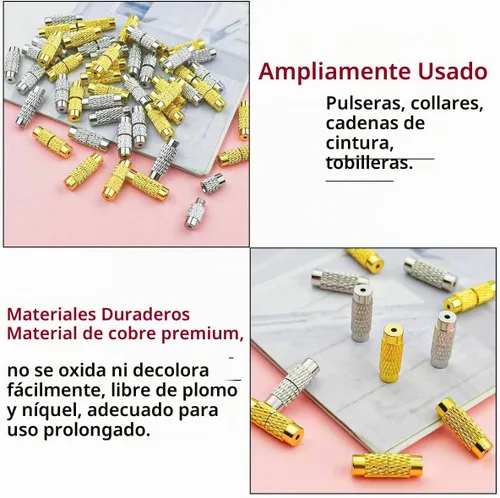 Vista 4 de 50 cierres de rosca de latón para fabricación de joyas, cierre de barril, tapas de extremo de cable para pulseras y collares de bricolaje, cierre