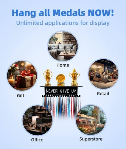 Vista 5 de Dafftos Soporte de cinta para medallas, estante de exhibición de metal, organizador de trofeos, marco de premios, cinta de animación, gimnasia