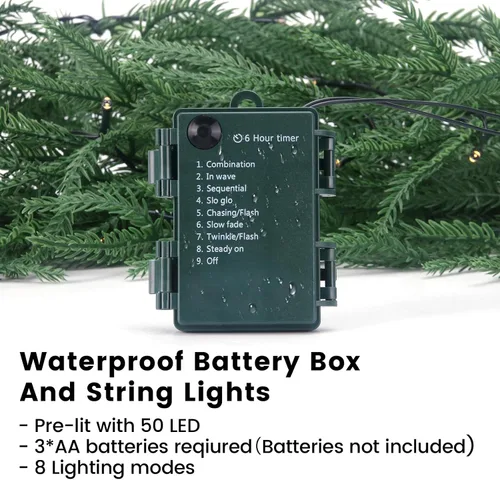 Vista 6 de Guirnalda de Navidad de 6 pies preiluminada de pino Norfolk con luces LED – Guirnalda iluminada operada a batería para repisa, escaleras
