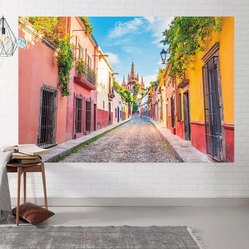 Vista 5 de Telón de fondo colorido de la calle de la ciudad de México, 5 x 3 pies, fondo de fotografía de casa, escenario de callejón, fiesta mexicana