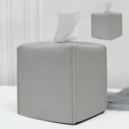 Vista 9 de HOMOTEK Paquete de 2 fundas para caja de pañuelos, soporte cuadrado de piel sintética, organizador de papel decorativo para baño, mesitas de noche