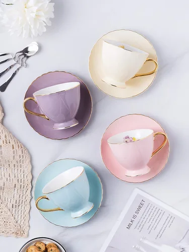 Vista 2 de Jusalpha juego de tazas y platillos de café expreso de porcelana, 2 onzas FD-TCS02-4COLOR 7 onzas, tamaño regular de taza de té, juego de taza