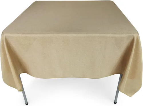 Vista 3 de Mantel de arpillera de poliéster marrón natural de 60 x 60 pulgadas, cubierta cuadrada de yute sintético