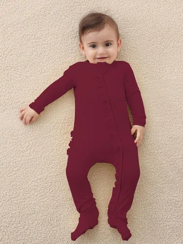 Vista 4 de GUISBY Pijama de bebé con volantes, manga larga suave con cremallera de 2 vías