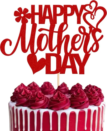 Vista 14 de Rsstarxi 1 paquete de decoración para pastel con flores de purpurina con doble corazón Love Mom Best Mom Best Mom Cake Pick Decoraciones para feliz