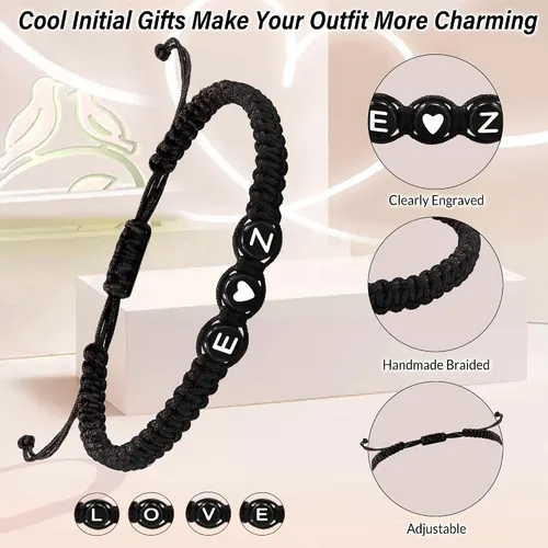 Vista 3 de Pulseras con iniciales para mujer, hombres, regalos para novia, novio, pulseras con letras "I Love You", regalos para ella, él, mejor amigo, regalo