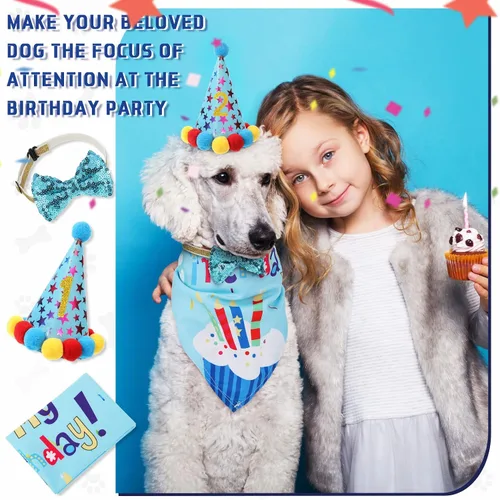 Vista 7 de Weewooday Suministros para Fiesta de Cumpleaños de Perro, Pañuelo de Cumpleaños para Niño y Niña, Bufanda Triangular, Sombrero de Fiesta, Corbata