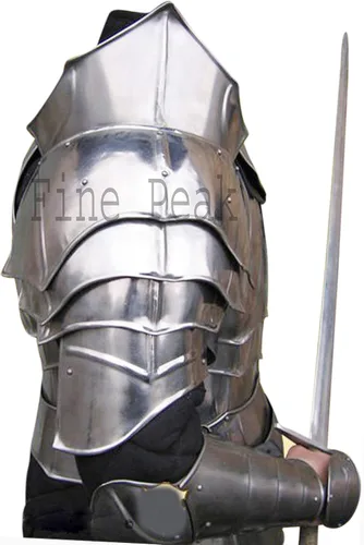 Vista 2 de Fine Peak Hombros medievales con cuello LARP Armadura Fantasía Caballero Pauldron Gorget armadura caballero armadura medieval disfraz cruzado casco