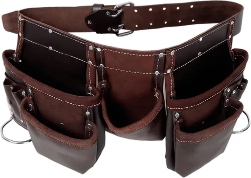 Vista 3 de Bolsa de cuero para cinturón de herramientas, cómodas bolsas de herramientas de apoyo para la espalda con tirantes para construcción, enmarcadores