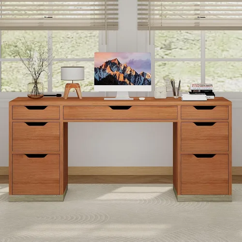 Vista 7 de MaverickFurni Office Desk with Drawers, 54 Inch Computer Desk with 7 Drawers for Bedroom, Small Executive Desk with Stoarge Drawers for Work Study