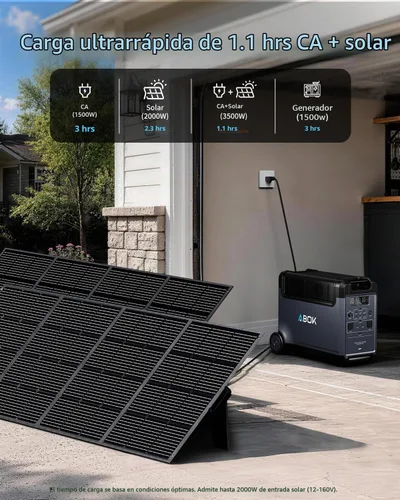 Vista 5 de ABOK Ark3600 Portable Power Station with 400W Solar Panel,2000W Solar Input 3840Wh LiFePO4 Battery, Expandable to 11520Wh,15 Outlets, 3600W Solar
