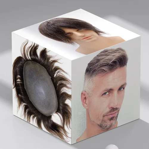 Vista 12 de toupee tupé para hombres 0.002 in ultra suave, transparente, piel fina, toda línea capilar natural con bucle en V para hombre, pelucas de sistemas