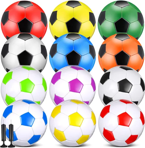 Vista 7 de MiniInflat 12 pelotas de fútbol de tamaño 4 a granel con bomba de fútbol suave para exteriores e interiores para entrenamiento deportivo, juego