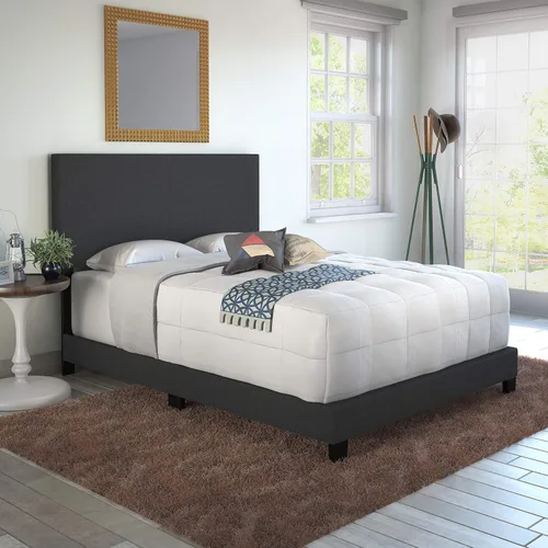 Vista 12 de Boyd Sleep Napoli - Marco de cama plataforma de cuero vegano gris tamaño King totalmente tapizado con cabecero ajustable - Se requiere somier