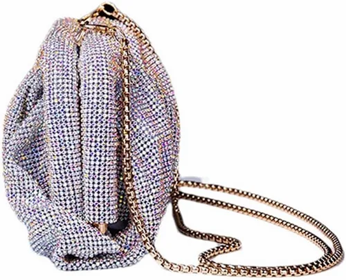 Vista 4 de WuDiaoer Bolso de mano con diamantes de imitación para mujer, bolso de noche con cadena, bolso de bola de masa para mujer, bolso de fiesta de boda