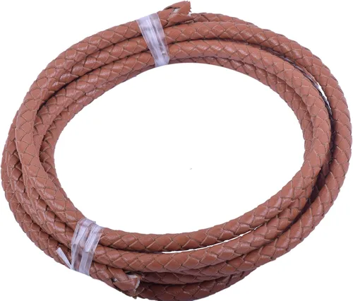 Vista 65 de 2 yardas 8.0mm Cordón redondo de cuero trenzado auténtico marrón antiguo para corbata de bolo
