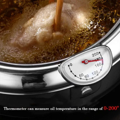 Vista 3 de WSHA Olla de acero inoxidable para freidora, sartén con control de temperatura, estilo japonés, Tempura con escurridor de aceite, para cocina