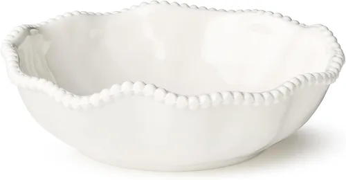 Vista 4 de Perlette - Juego de vajilla de 12 piezas con cuentas de color blanco hueso, incluye 4 platos llanos, 4 platos de ensalada, 4 cuencos