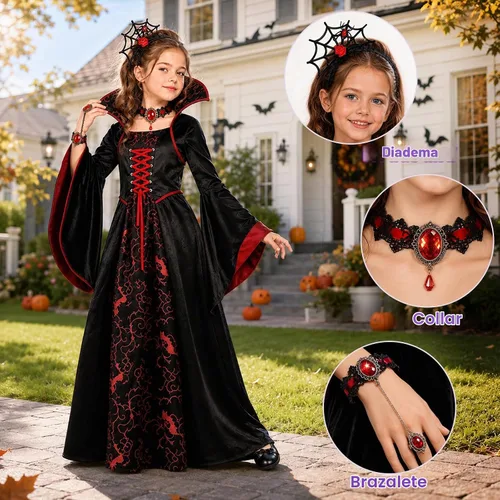 Vista 3 de PEADUCK Disfraz de vampiro para niñas 3 4 5 6 7 8 9 10 11 12