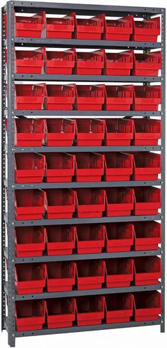Vista 328 de Quantum QSBU-245BK Heavy Duty Shelving Unit with (7) Shelves and (24) QUS245 Black Bins for Garage Warehouse Storage Distribution 400 lb Load