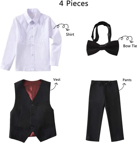 Vista 3 de Addneo Conjunto de trajes formales para niños con camisa de vestir y corbatín