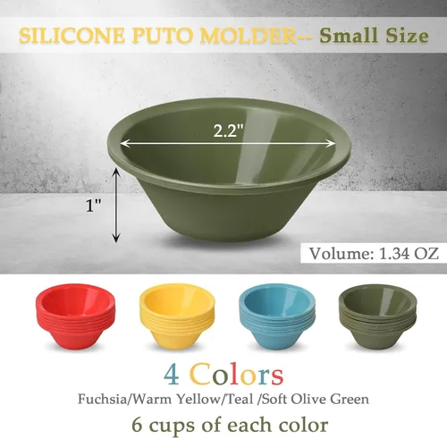 Vista 2 de Webake 24 piezas de silicona Puto Molder filipino de tamaño pequeño, 2.2 pulgadas de plástico de repuesto para hornear, molinillo Kutsinta