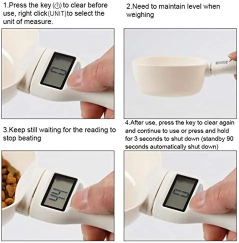 Vista 5 de Báscula de comida para perros Tazón de comida para gatos Báscula de cocina Cuenco Cuchara Taza de medición Pantalla LED portátil