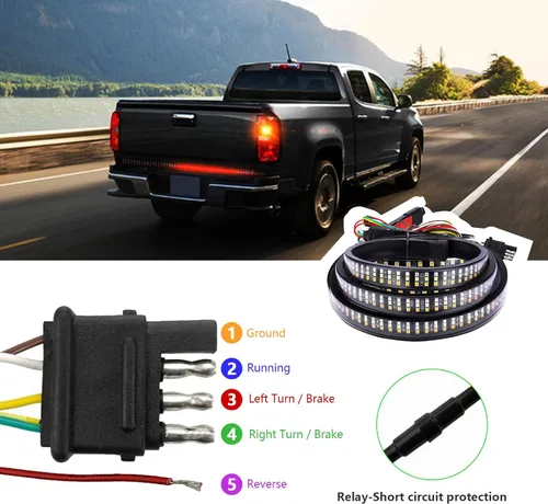 Vista 3 de Kewucn Barra de Luz LED para Portón Trasero de 48", LED IP65 de Triple Fila con Reversa Blanca y Señales de Giro Rojas, Barra de Luz Trasera